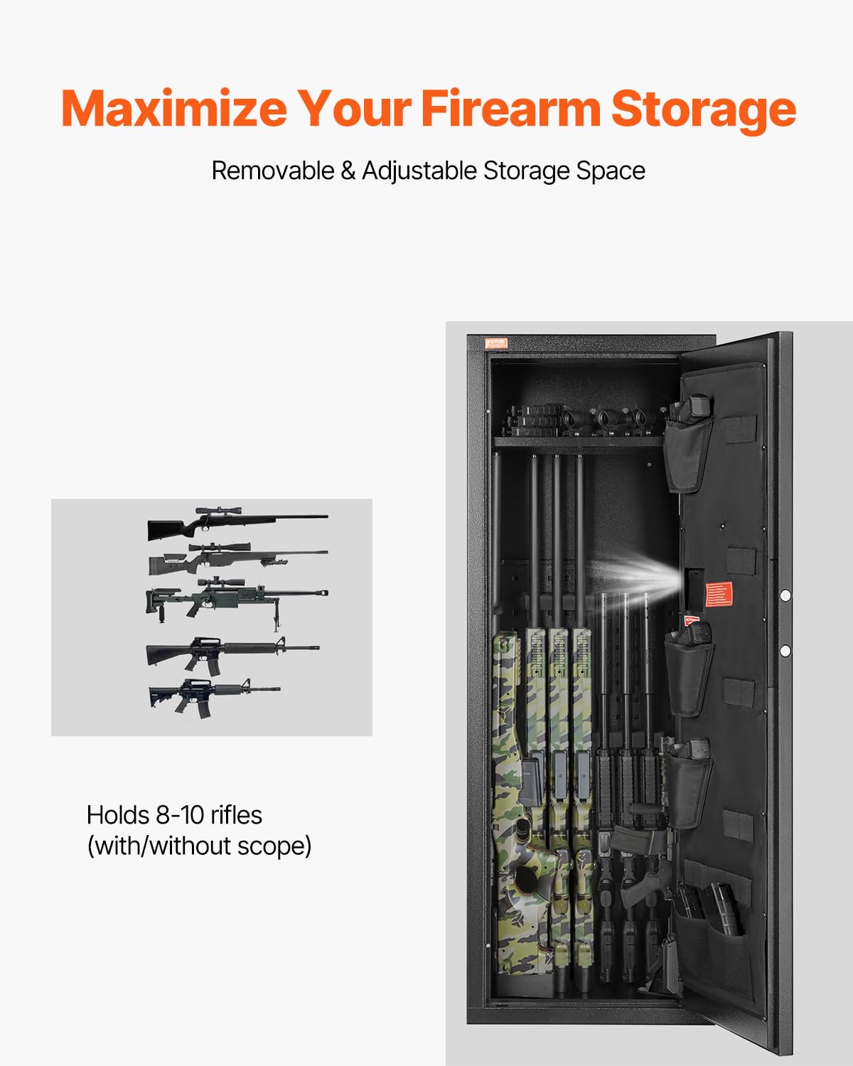 VEVOR Gun Safe, 8-10 Rifle Safes with Quick Access Digital Keypad, Anti-Theft Design Locking Gun Cabinet, Easy to Install, Tall Home Security Safe with Removable Shelf for Rifles Shotguns Pistols VEVOR