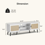 ZttRiee TV Stand for TVs up to 65'', Mid Century Modern Entertainment Center with Rattan Door, Shelves & 2 Cabinets, Boho Media TV Console for Living Room, Bedroom, White ZttRiee