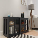 RASOO Buffet Sideboard with Sliding Glas Door and Adjustable Shelf Stackable Kitchen Storage Cabinet Antique Cupboard Home Furniture, Black RASOO