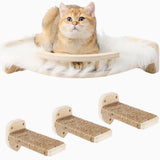 COOLEX Cat Wall Shelves - 3 Steps Scratch Post & Hammock Bed with Plush Cover, Climbing Shelf for Indoor Cats (Wood) COOLEX