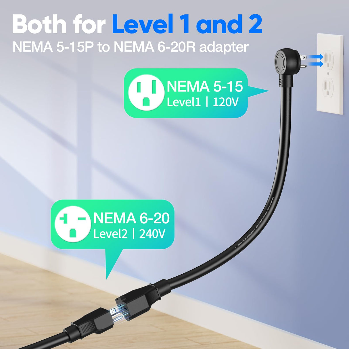 EV101 Portable EV Charger Level 1+2, 8/10/13/16 Amp Adjustable Electric Car Charger, 110V-240V 3.5KW 20 ft Plug-in Hybrid EV Charger GODIAG