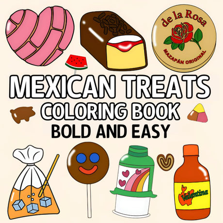 Mexican Treats Coloring Book Bold and Easy: Relaxing Coloring Book for All Ages with 70 Big, Simple Designs with Thick Lines Featuring Traditional ... Stress Relief (Bold and Easy Coloring Books) WoodArtSupply