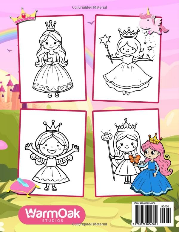 Princess Coloring Book Toddler Ages 2-4 Easy: Perfect Gift for Girls - 52 Adorable and Cute Royal Princess Designs WoodArtSupply