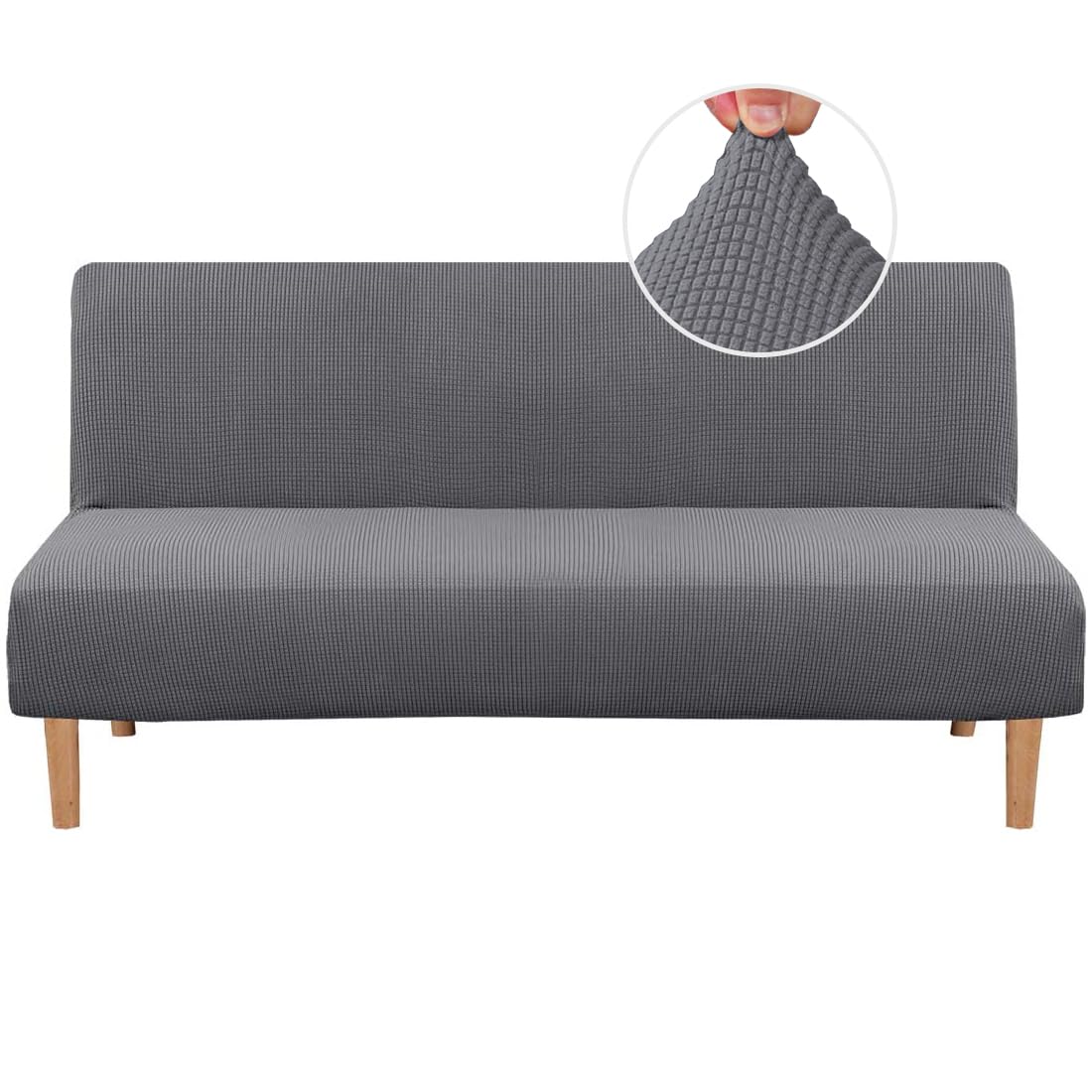 H.VERSAILTEX Armless Futon Cover Stretch Sofa Bed Slipcover Protector Elastic Feature Rich Textured High Spandex Small Checks Jacquard Fabric Futon Cover, Machine Washable, Gray H.VERSAILTEX