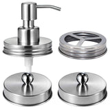 Komashr Mason Jar Bathroom Accessories Lids Set(4pcs) -Jars Not Included -Soap Dispenser,Toothbrush Holder,and Apothecary Jars Lids for Regular Mouth Mason Jars -Rustic Farmhouse Decor, Brushed Nickel Komashr