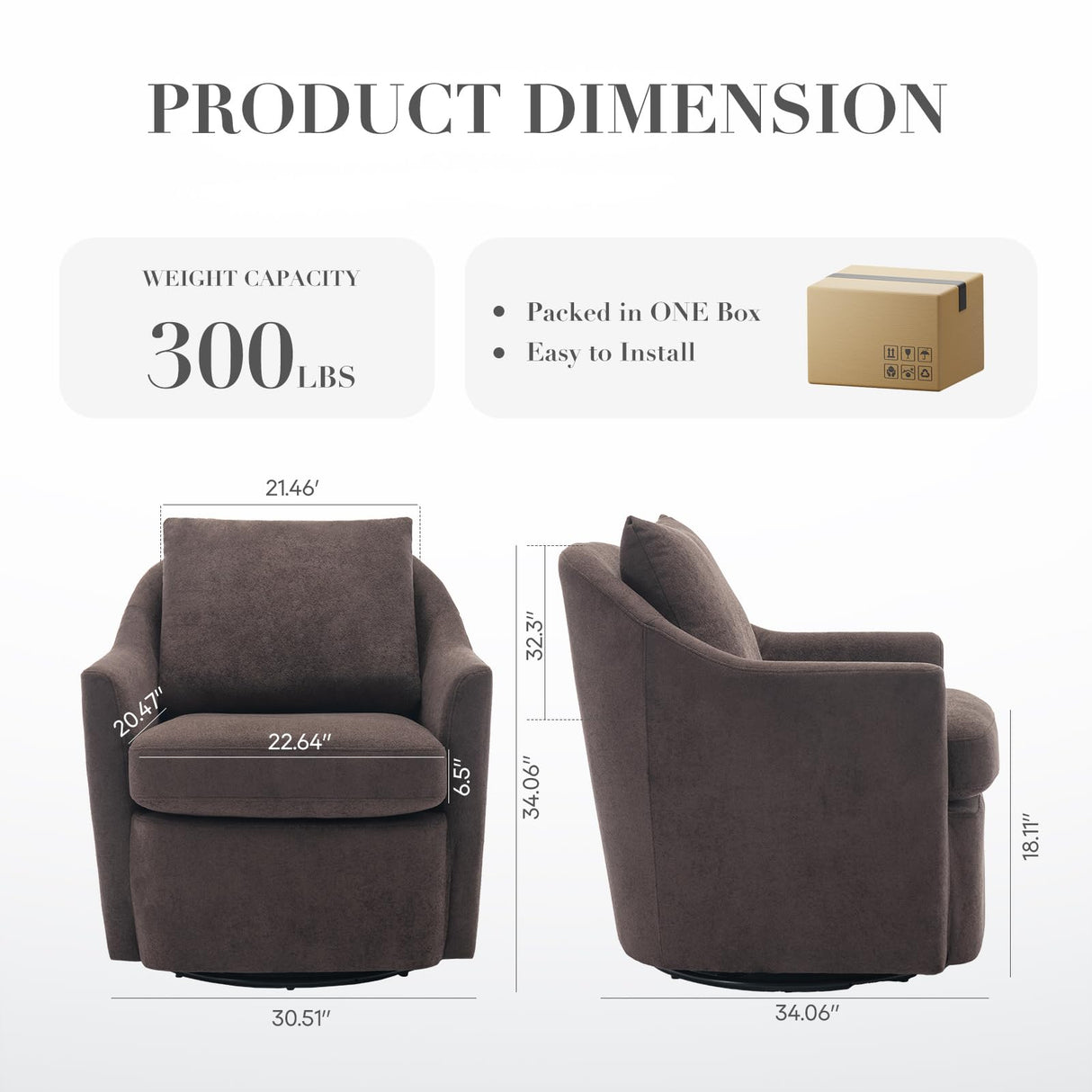 COLAMY Swivel Accent Chair Armchair, Upholstered Round Barrel Chair, 360° Swivel Chair, Morden Arm Chair for Living Room/Nursery/Bedroom-Coffee COLAMY