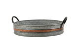 Galvanized Metal Serving Trays with Copper Strip and Iron Black Handles,Farmhouse Tray, Decorative Centerpiece for Coffee Table or Dining Table, Rustic Utility Trays for All Purpose, Round Trays… DECONOOR