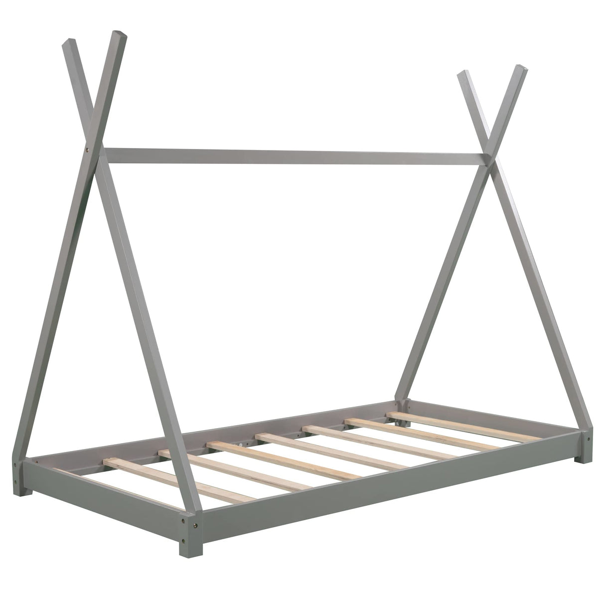Bellemave Twin Montessori Floor Bed Frame with Sturdy Triangle Structure in Gray Bellemave