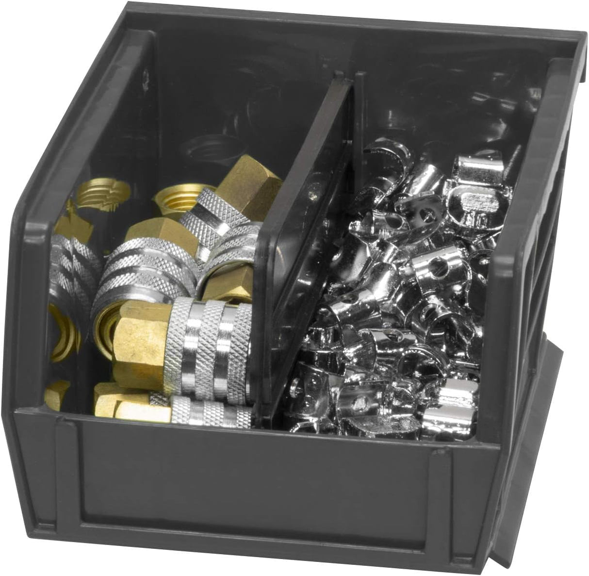 Akro-Mils 30210 AkroBins Plastic Storage Bins, Space-Saving Stackable Bins for Garage, Pantry, Craft Organization, 5-" x 4-" x 3-", Black, 24-Pack Akro-Mils