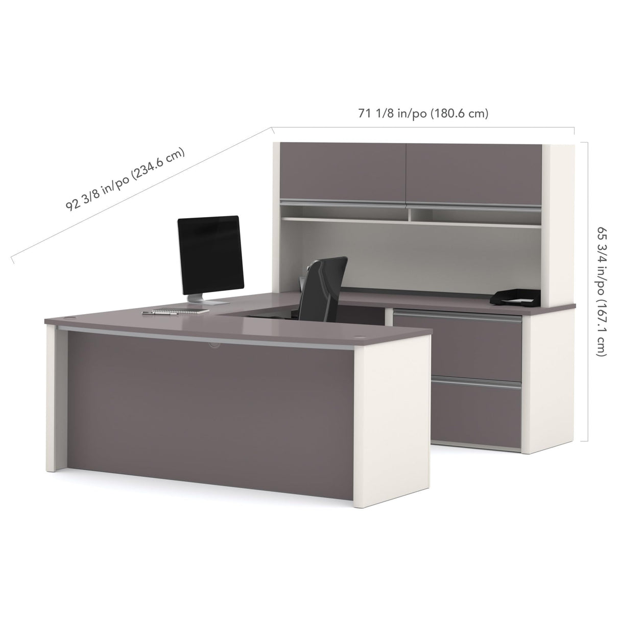 BESTAR Connexion U-Shaped Workstation with Two Oversized Pedestals, Slate/Sandstone Bestar