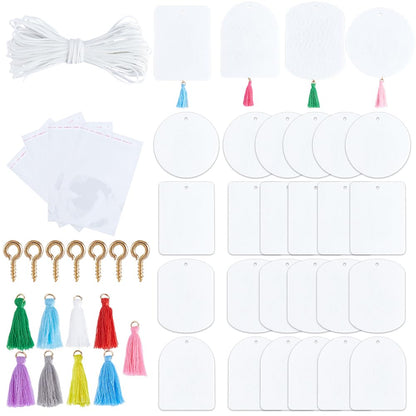 SOFPLATE 40Pcs Sublimation Air Freshener Blanks Car Scented Sublimation Blanks Products Accessories Arch Rectangle Round Felt Heat Tranfer Printing with 40pcs Tassels Bags Cord for Home Hanging Decor