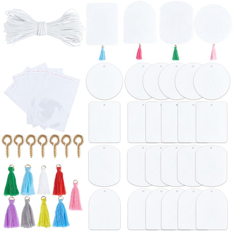 SOFPLATE 40Pcs Sublimation Air Freshener Blanks Car Scented Sublimation Blanks Products Accessories Arch Rectangle Round Felt Heat Tranfer Printing with 40pcs Tassels Bags Cord for Home Hanging Decor SOFPLATE