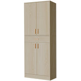 Cozy Castle Tall Oak Pantry Storage Cabinet with 4 Doors, Sliding Drawer, and Adjustable Shelves Cozy Castle