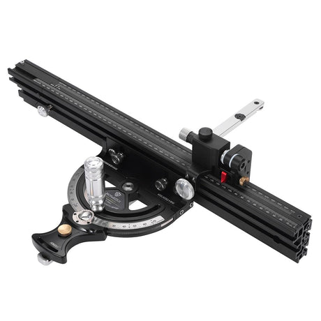 Precision Miter Gauge, Standard Slot, Aluminum Alloy Table Saw Miter Gauge with Miter Fence with 45 Degree Angled Ends for Maximum Stock Support & a Repetitive Cut Flip Stop MUKIDY