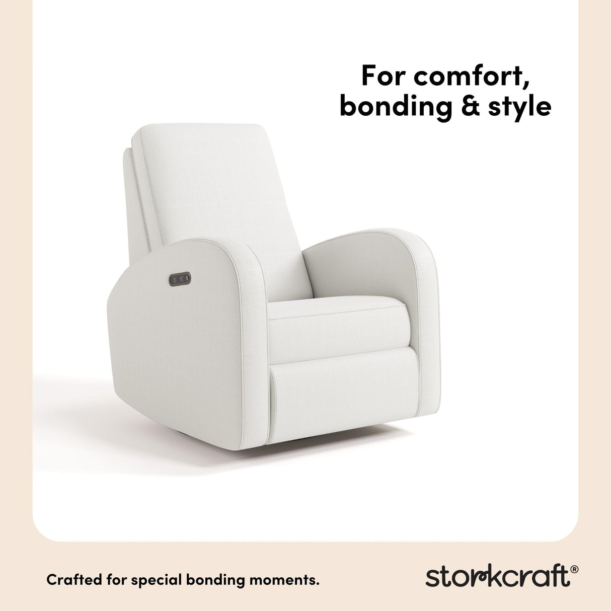 Storkcraft Santa Monica Power Recliner Swivel Glider (Ivory Basketweave) – Effortless Electronic Power Recline, USB-A & USB-C Charger Storkcraft