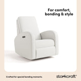 Storkcraft Santa Monica Power Recliner Swivel Glider (Ivory Basketweave) – Effortless Electronic Power Recline, USB-A & USB-C Charger Storkcraft