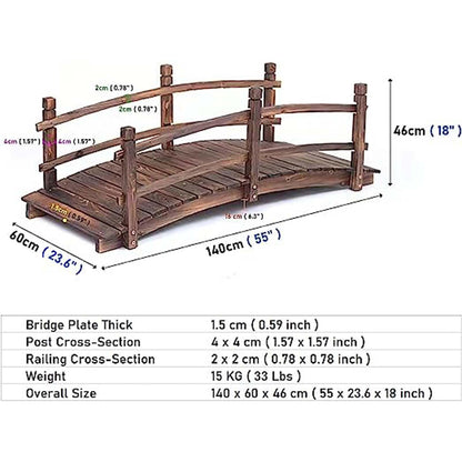 5 FT Wooden Garden Bridge, Classic Wood Arc Footbridge w/Safety Rails & 400 lbs Capacity, Decorative Pond Bridge for Outdoor Garden Yard Back Yard Creek Farm - WoodArtSupply