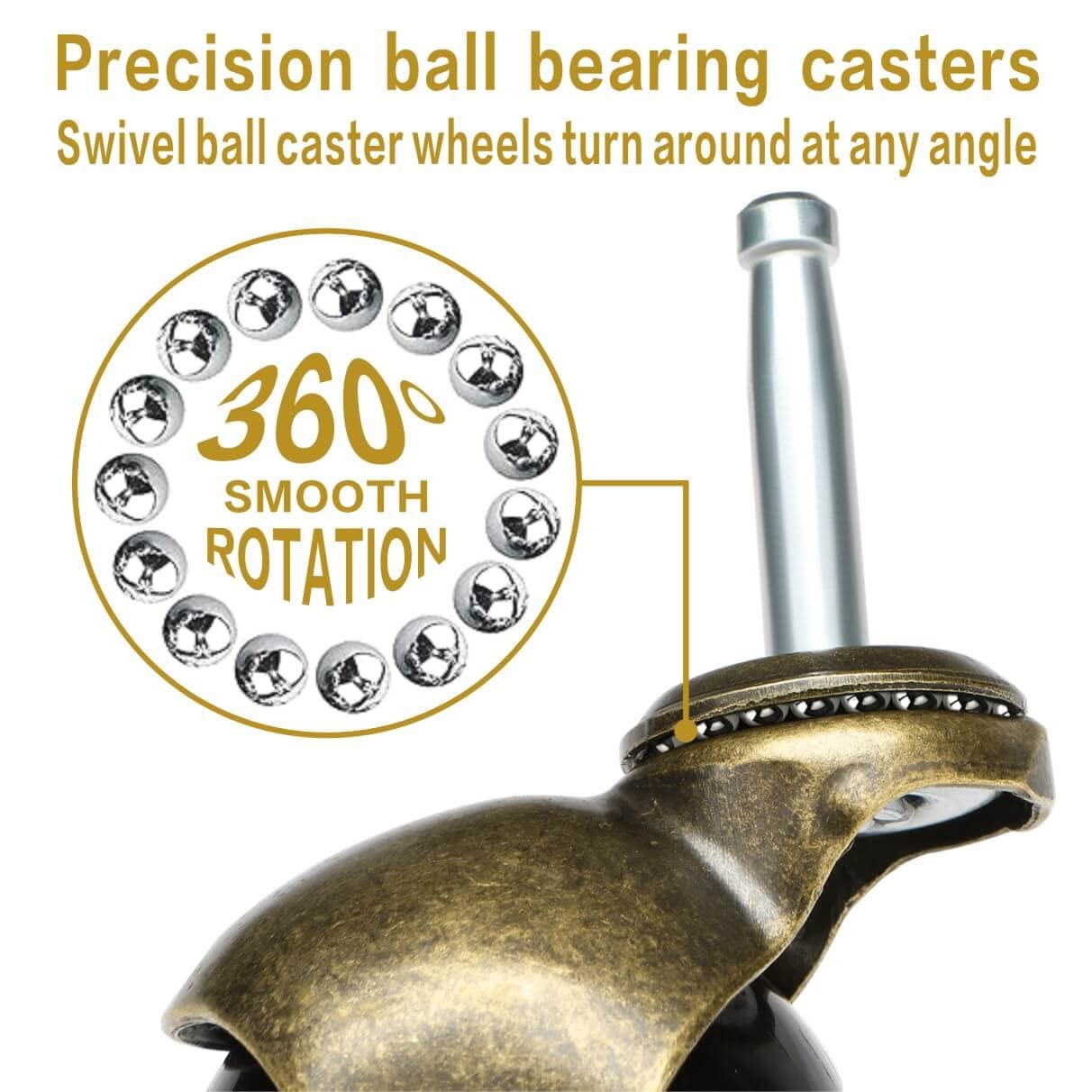 JGJC 2 inch Swivel Stem Ball Caster Wheels, Antique Furniture Casters Set of 4 with Socket, Solid Brass Casters with Stem (5/16" x 1-1/2"), Vintage Caster Wheels for Furniture, Table, Cabinet JGJC