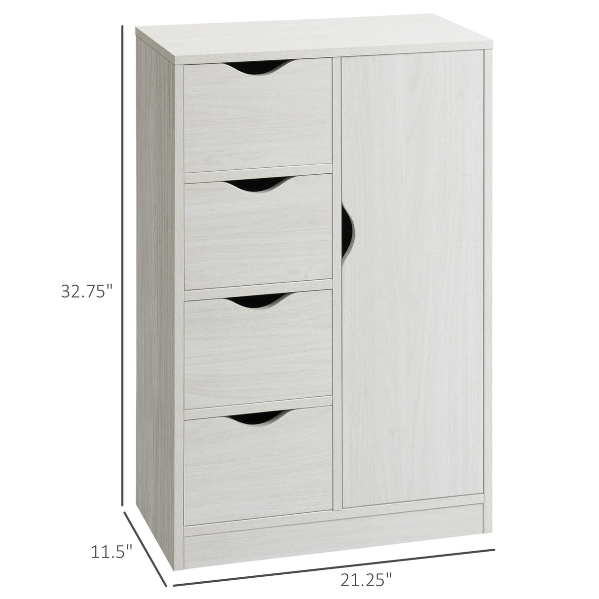 HOMCOM Freestanding Storage Cabinet, Bathroom Floor Cabinet with 4 Drawers and Door, White Wood Grain HOMCOM