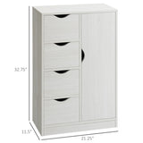 HOMCOM Freestanding Storage Cabinet, Bathroom Floor Cabinet with 4 Drawers and Door, White Wood Grain HOMCOM