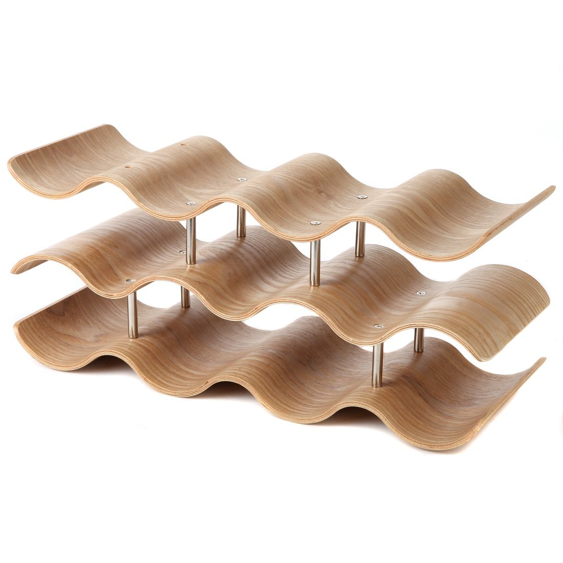 Lily's Home Countertop Wave Wine Rack, Wood, Elegant and Modern, Table Top Wine Storage (Oak, 11 Bottles) Lily's Home