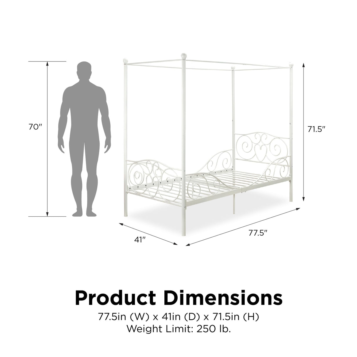 DHP 3265098 Sturdy Bed Frame, Twin, White DHP