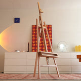 ATWORTH American Oak Inclinable Studio Art Easel, Hold Canvas up to 48”, Deluxe Wooden Large Adjustable A-Frame Lyre Style Floor Painting Easel Stand with Storage Tray, Natural Oil Finish ATWORTH