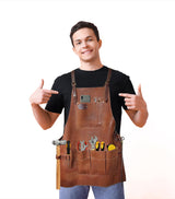 Leather Hubb 8-Pocket Leather Tool Apron Electrician Apron, Carpenter Apron, Tool Pouch, Apron for Welding, Blacksmith, Woodworking, BBQ Apron | Heat & Flame Resistant | Adjustable 33” to 54” Leather Hubb