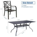 Omelaza 7 Pieces Patio Metal Furniture Outdoor Dining Set with 6 Stackable Bistro Chairs, and 60'' x 37'' Rectangle Table with Umbrella Hole (Black) Omelaza
