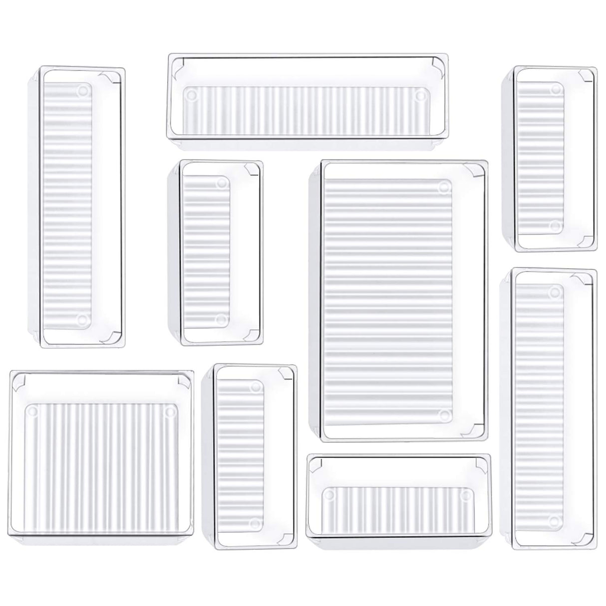 Kootek 9 Pcs Drawer Organizer Set, 4-Size Bathroom Vanity Trays Makeup Desk Dividers Versatile Storage Bins Clear Plastic Container for Dresser, Bedroom, Kitchen, Office Kootek