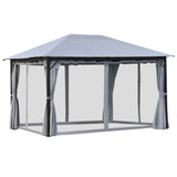 Outsunny 10' x 13' Patio Gazebo, Aluminum Frame, Outdoor Gazebo Canopy Shelter with Netting & Curtains, Garden, Lawn, Backyard and Deck, Gray Outsunny