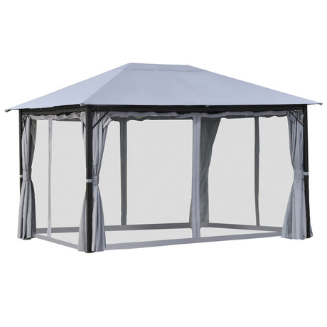 Outsunny 10' x 13' Patio Gazebo, Aluminum Frame, Outdoor Gazebo Canopy Shelter with Netting & Curtains, Garden, Lawn, Backyard and Deck, Gray Outsunny