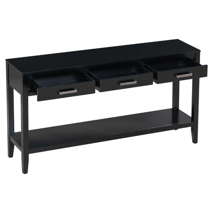 Merax Entryway Console Table with Storage, 3 Drawers Design/Wood Frame/Behind Couch & Sofa, Black - WoodArtSupply