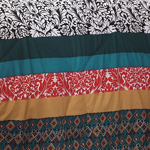Lush Decor Boho Striped Reversible 7 Piece Comforter Bedding Set, King, Turquoise & Tangerine Lush Decor