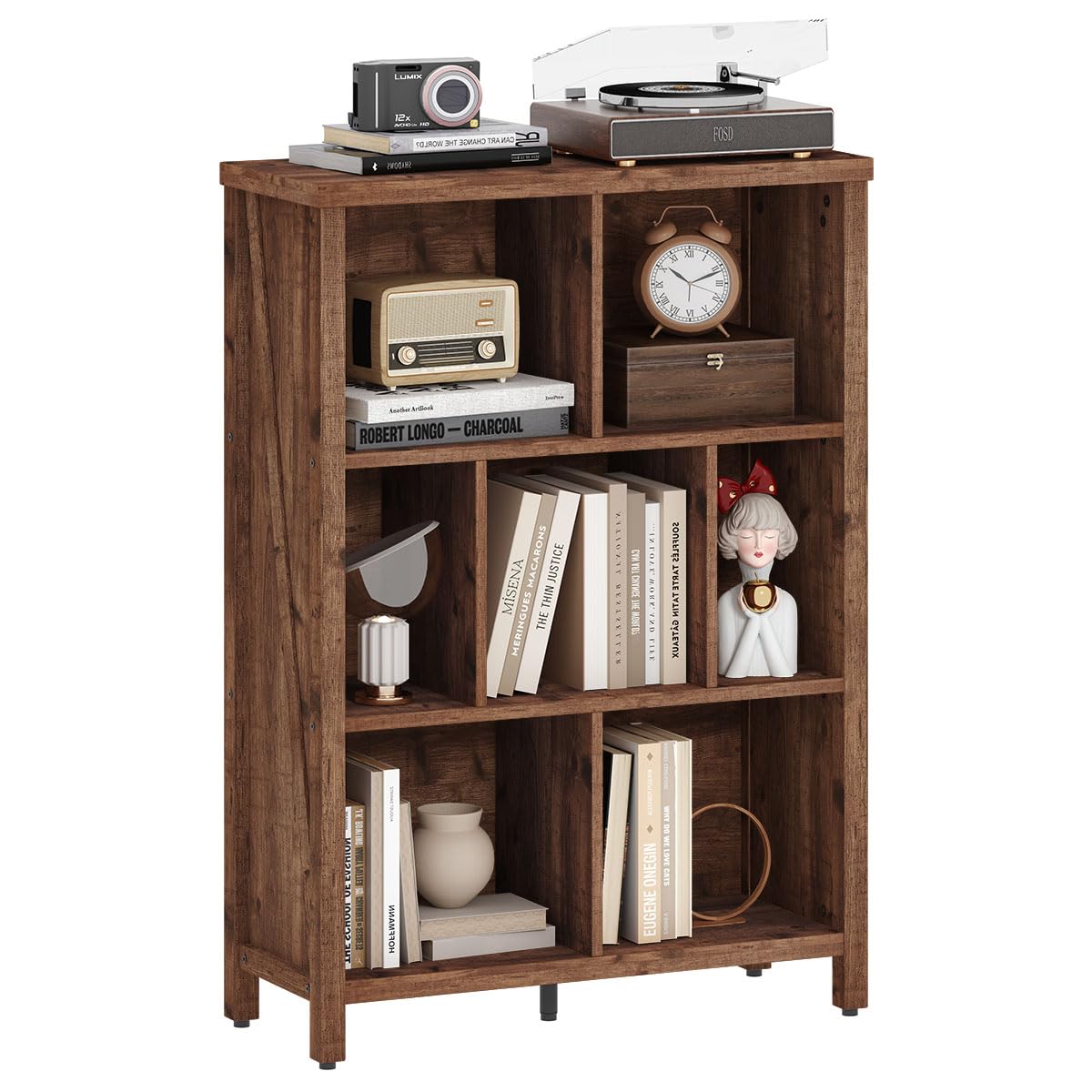 Rustic Oak 3-Tier Cube Storage Organizer by BON AUGURE - Versatile Bookshelf for Home and Office - WoodArtSupply