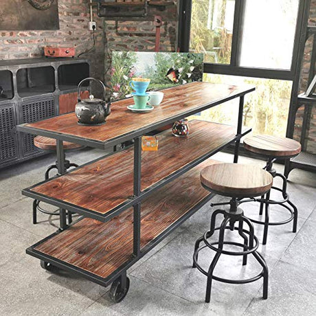 Diwhy Industrial Vintage Bar Stool,Kitchen Counter Height Adjustable Screw Stool,Swivel Bar Stool,Metal Wood Stool,27 Inch,Fully Welded Set of 2 Diwhy
