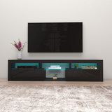 Meble Furniture Bari 200 TV Stand - Wall-Mounted Entertainment Center Console for Bedroom & Living Room TV Stand Upto 90" - Modern TV Floating Entertainment Center with Storage & LED Lights - Black MEBLE FURNITURE & RUGS