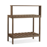 Psilvam Outdoor Poly Lumber Potting Bench, Polystyrene Garden Table with Storage Shelves, All-Weather Patio Work Station for Gardening(Brown) Psilvam