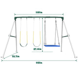 Hapfan 7.3ft Tall Heavy Duty Swing Set, 3 Swings Metal Swing Sets for Backyard, Big Kids Playset for Playground Outdoor Hapfan