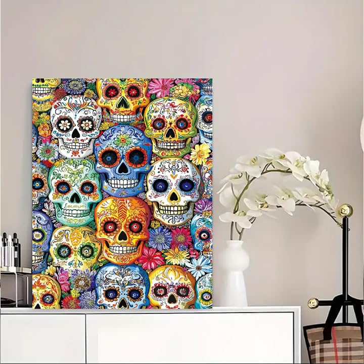 Diamond Art Kits for Adults Beginner- Skull DIY Modern Diamond Painting Kits 5D Diamond Dots Gem Art Crafts with Tools- Round Full Drill Funny Crafts for Home Wall Decor&Gift-12x16 inch Fairyland JinWenn
