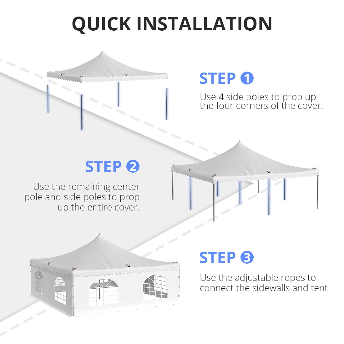 Quictent 20'X20' PVC Fire Retardant Pole Tent, Heavy Duty Party Tent Canopy Shelter, 33-80 Person Capacity, for Parties, Weddings, and Events, Commercial and Residential Use - WoodArtSupply