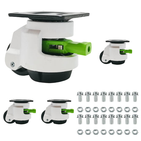 4 Pack Leveling Casters with Ratchet Handle, Adjustable Heavy Duty Casters, Retractable and 360 Degree Swivel Castors, Quiet and Floor-Friendly, for Workbench, Equipment, Swivel Castor Wheels (T60) LSWhee