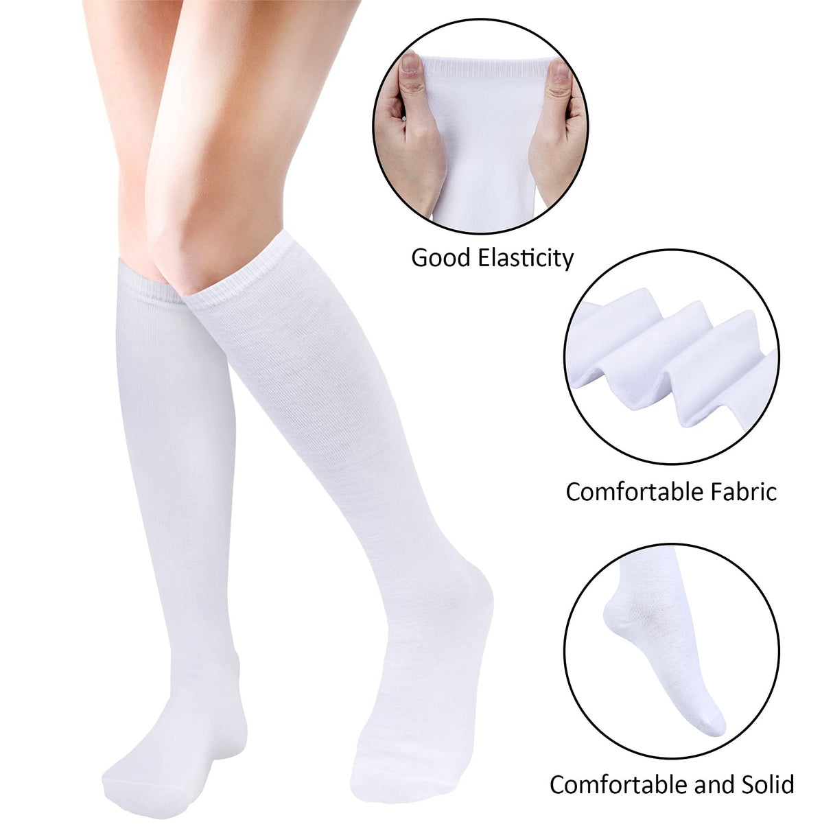 Senker Women's 4 Pairs Cotton Knee High Casual Solid Knit Socks, B_white, Medium Senker Fashion