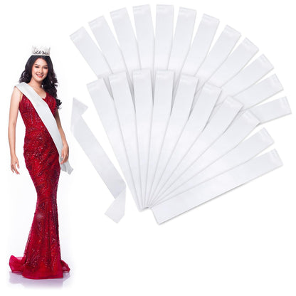 Sparkle and Bash 24 Pack Blank White Satin Sashes Bulk for Pageants, Bachelorette Party, Prom (4 x 33 Inches)