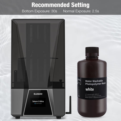 ELEGOO Water Washable 3D Printer Resin, 405nm Rapid UV Curing Standard Photopolymer Resin, Easy to Clean, High Precision 3D Water Wash Resin for LCD/MSLA/DLP 3D Printer Printing, White 1000G Deeplee