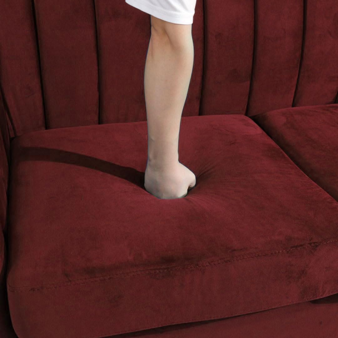 UOCFYK 60" Loveseat Sofa, Microfiber Chesterfield Upholstered Sofas Love Seat, Couch Chair Sets with Style Button Tufted, Scroll Arms and Nailhead for Living Room, Office, Apartment-Red UOCFYK