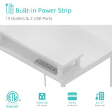 Lufeiya White L Shaped Computer Desk with Fabric Drawers, 47 Inch Corner Home Office Desk with Monitor Stand Shelves, Writing Study Gaming Desks with Led Lights and Power Outlets for Bedroom, White Lufeiya