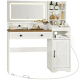 HOOBRO White Vanity Desk with Mirror and Lights, Farmhouse Vanity Makeup Desk with Charging Station, 41.5" Makeup Vanity Desk with Lighted Mirror, Power Outlet HOOBRO
