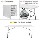 Byliable Folding Table 6ft Portable Heavy Duty Plastic Fold-in-Half Utility Foldable Table Plastic Dining Table Indoor Outdoor for Camping, Picnic and Party, White Byliable