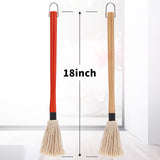 2 Pack 18 inch Grill Basting Mop with Wooden Long Handle and 2 Extra Replacement Brushes for BBQ Grilling Smoking Steak (Nature Wood & Brown) Theuzi